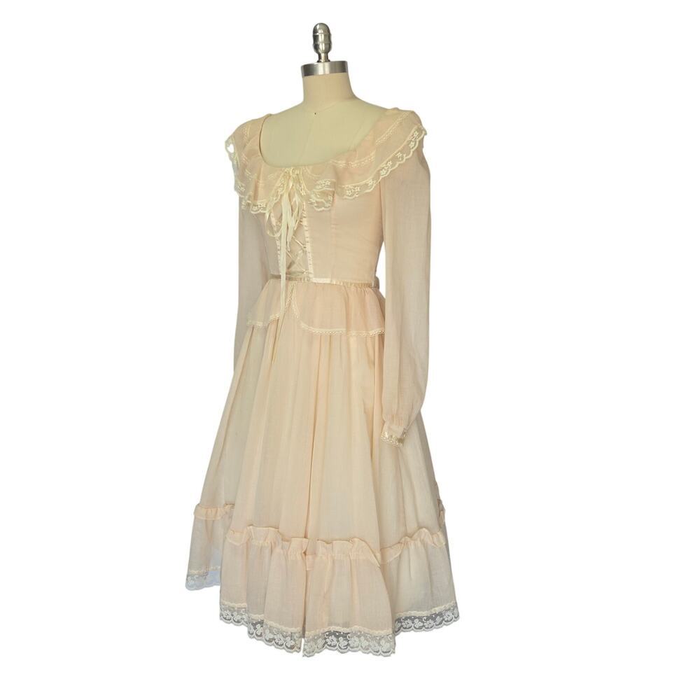 Gunne Sax Peplum Midi Dress Size S 7 9 Pink Corset Vintage 70s Prairie Bridal - Picture 7 of 14